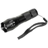 schwarze Taschenlampe mit LED Leuchtmittel und Handschlaufe